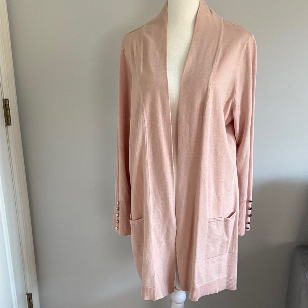 NWT! JM Collection Pink Open Front Cardigan Sweater with Button & Pocket Detail
